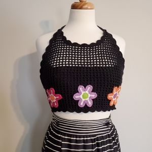 Vintage Flower Power Knit Halter